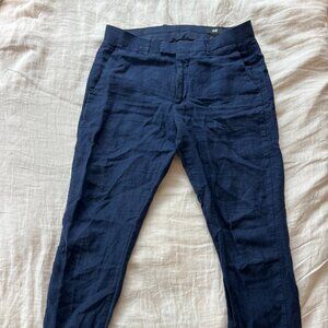 H&Ms Mens Linen Style Casual Pants- Blue, Size: 32R